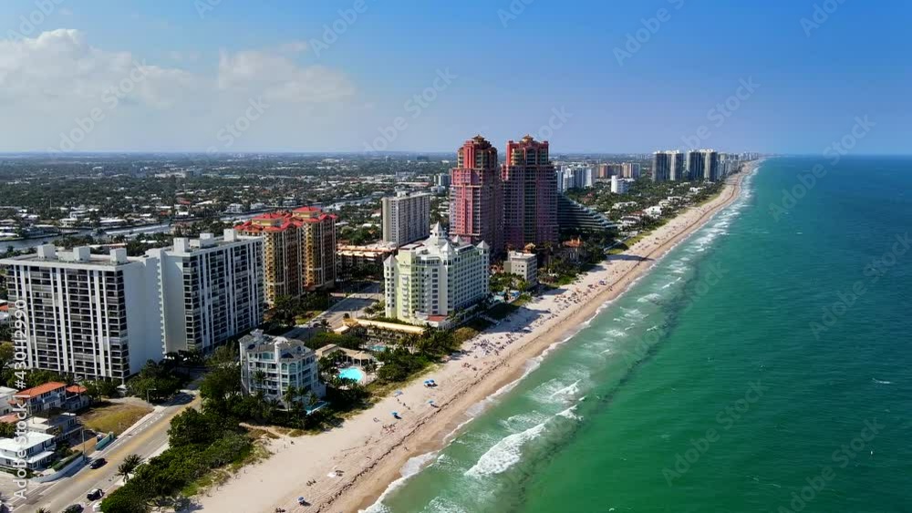 Beautiful aerial cinematic footage view of Central Beach in Fort Lauderdale