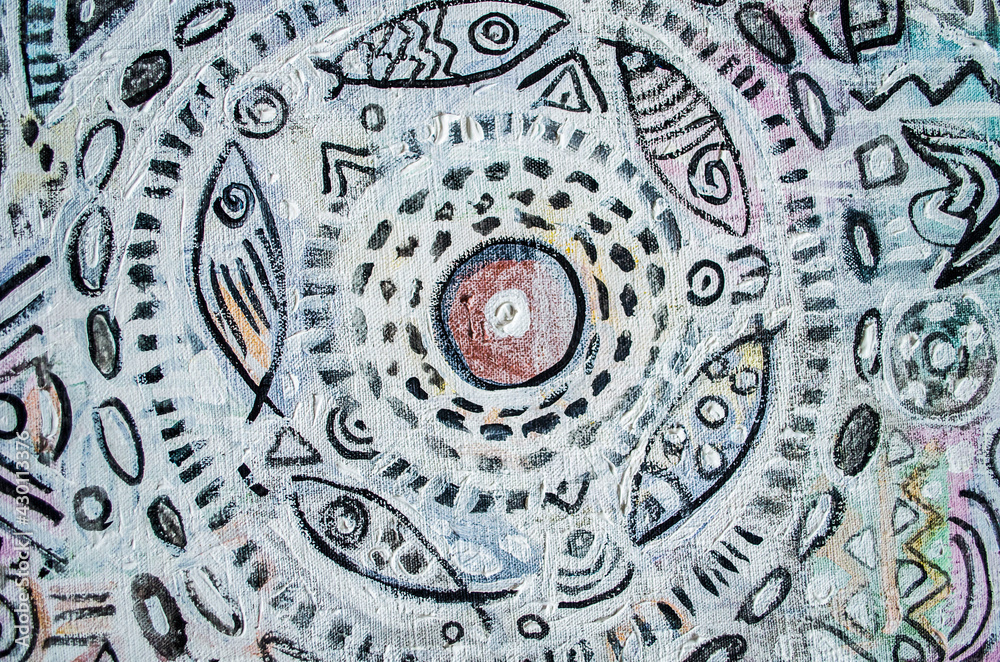 Obraz premium Fiery circles on grafik background. Grunge color background. Wheel of balance.