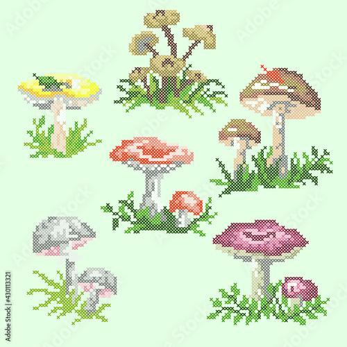 embroidery set of mushrooms
