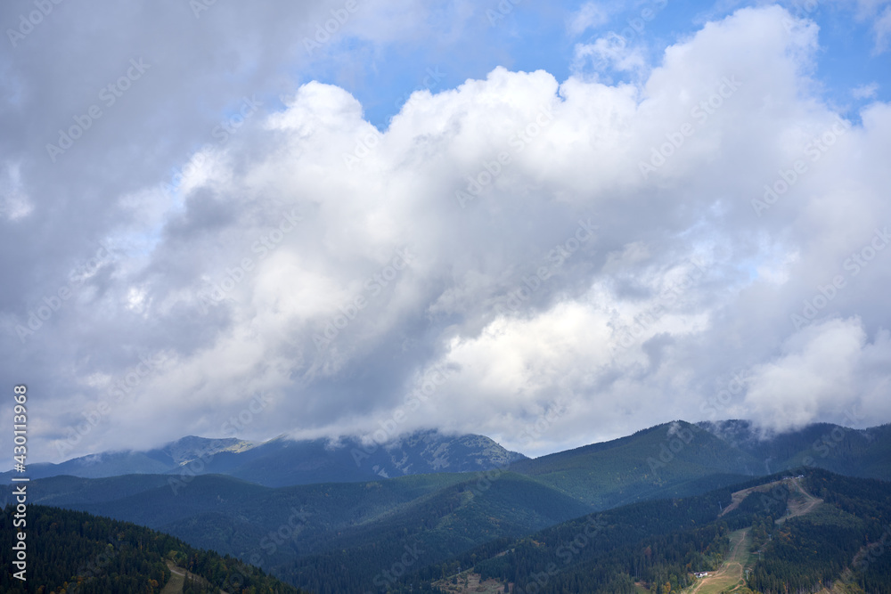 mountain landscape with cloud sky Carpathian Ukraine