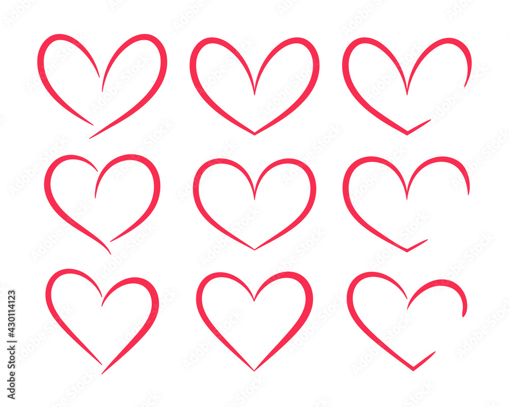 Red heart shaped hand drawn line drawing For adorning the love of a young couple. Red heart shaped hand drawn line drawing For adorning the love of a young couple.