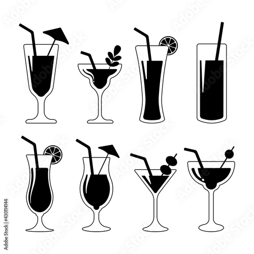 Vector cocktail glass. Colorful alcoholic juices Helps to stay fresh in the hot summer.