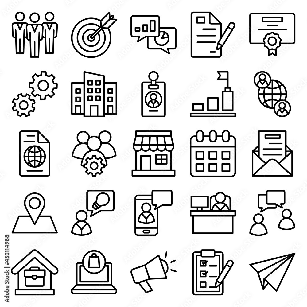 Business icon collection set with simple lines and modern style for use ...