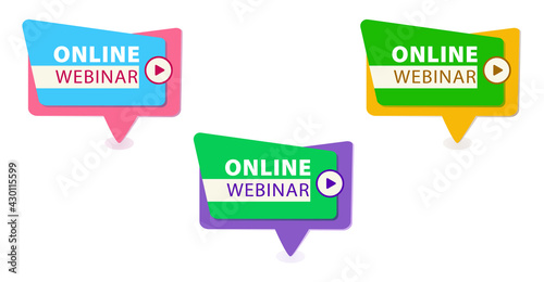 Set of buttons Online Webinar. A graphic resource for websites, mobile apps, social media and other ideas. Vector illustration.