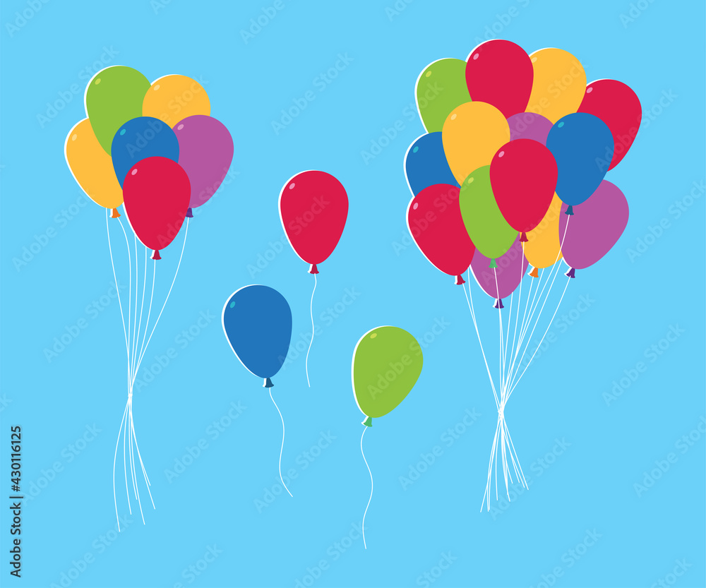 Party balloons in the sky vector cartoon set isolated on background.
