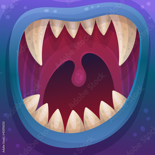 Open mouth of terrible monster with sharp teeth and evil scary emotions.