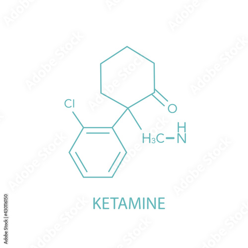 Ketamine anesthetic drug molecule. Used both medically and recreationally. Skeletal formula.