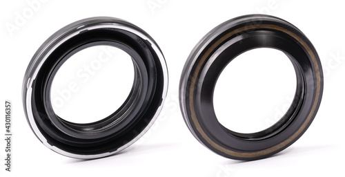 automotive oil seal on the rear axle isolated on white background