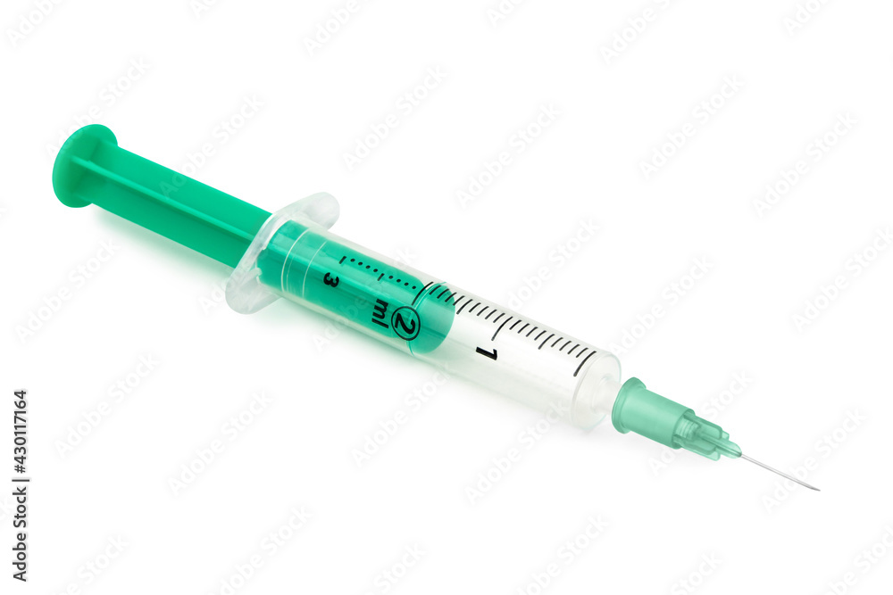 Injection against white background close up Injection against white background close up