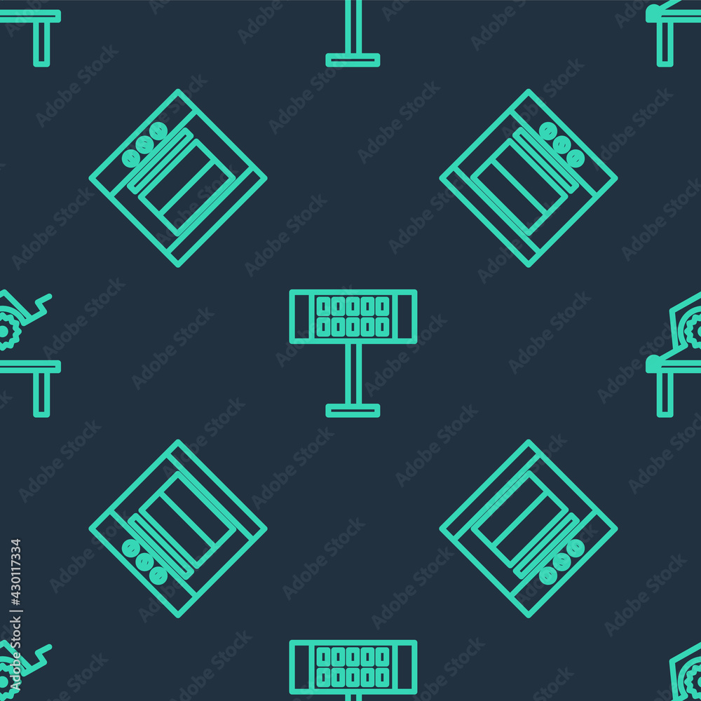 Set line Electric heater, Oven and Table saw for woodwork on seamless pattern. Vector Set line Electric heater, Oven and Table saw for woodwork on seamless pattern. Vector