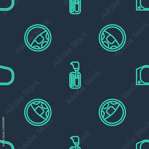 Set line Gear shifter, Steering wheel and Car mirror on seamless pattern. Vector