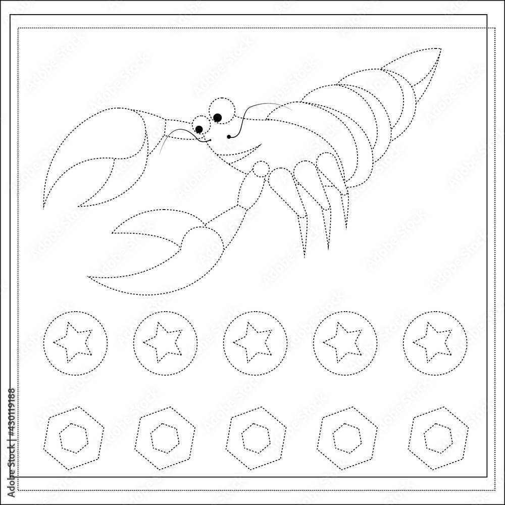 Page coloring books, handwriting practice for kids, crab. A sketch