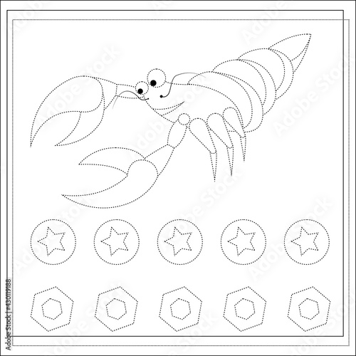 Page coloring books, handwriting practice for kids, crab. A sketch. Vector isolated on a white background
