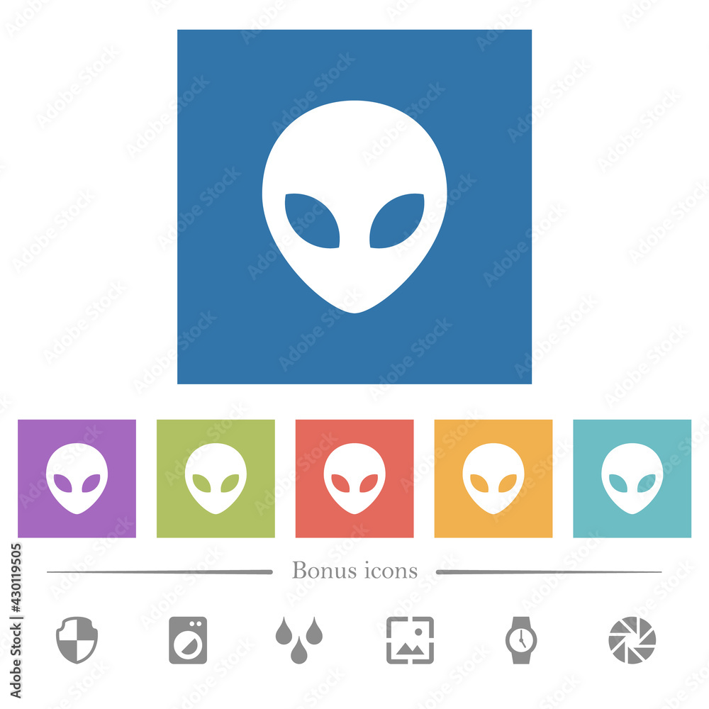 Alien head flat white icons in square backgrounds Alien head flat white icons in square backgrounds