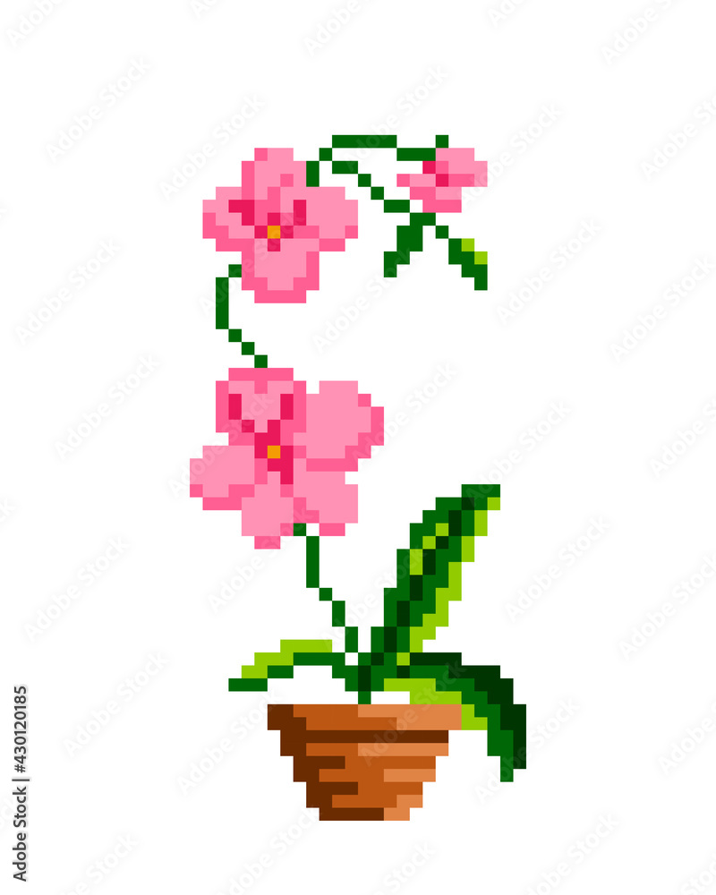 flower cross stitch pattern. Pixel rose flower image. Vector illustration.