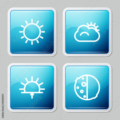 Set line Sun, and cloud, Sunrise and Eclipse of the sun icon. Vector