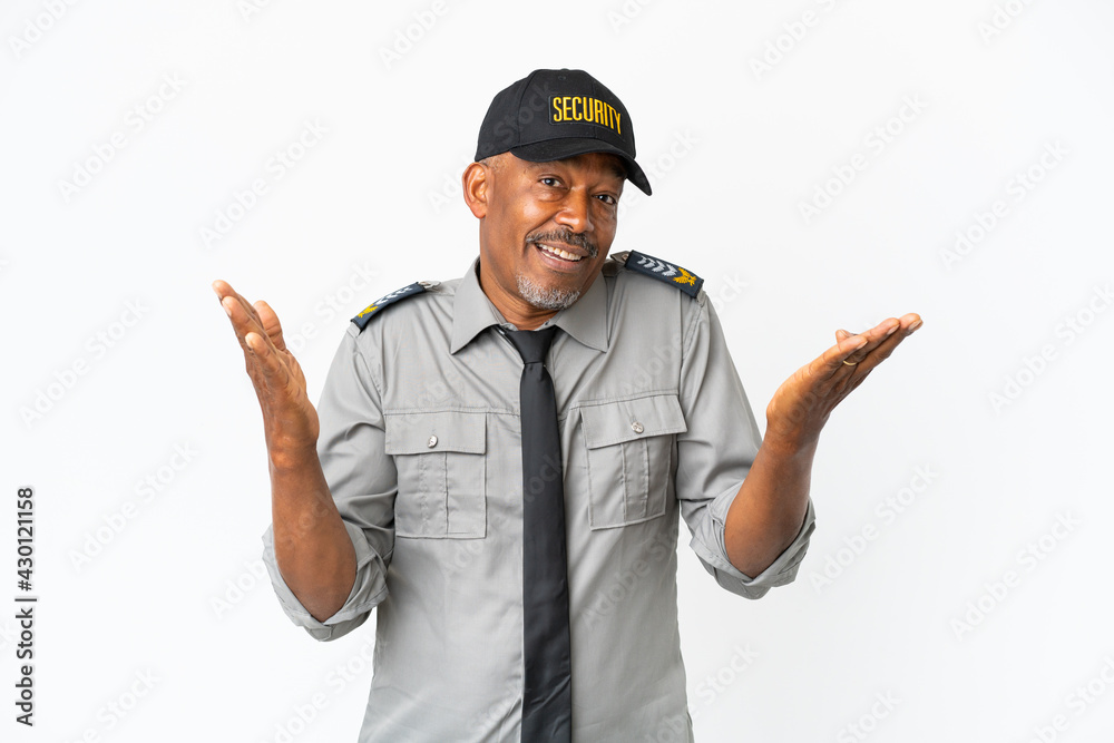 Senior staff man isolated on white background with shocked facial expression