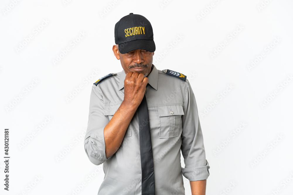 Fototapeta premium Senior staff man isolated on white background having doubts