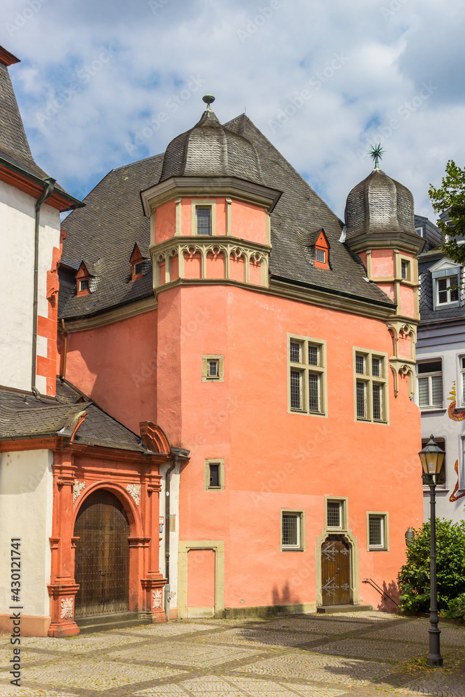 Red building of the merchants house in Koblenz, Germany Red building of the merchants house in Koblenz, Germany