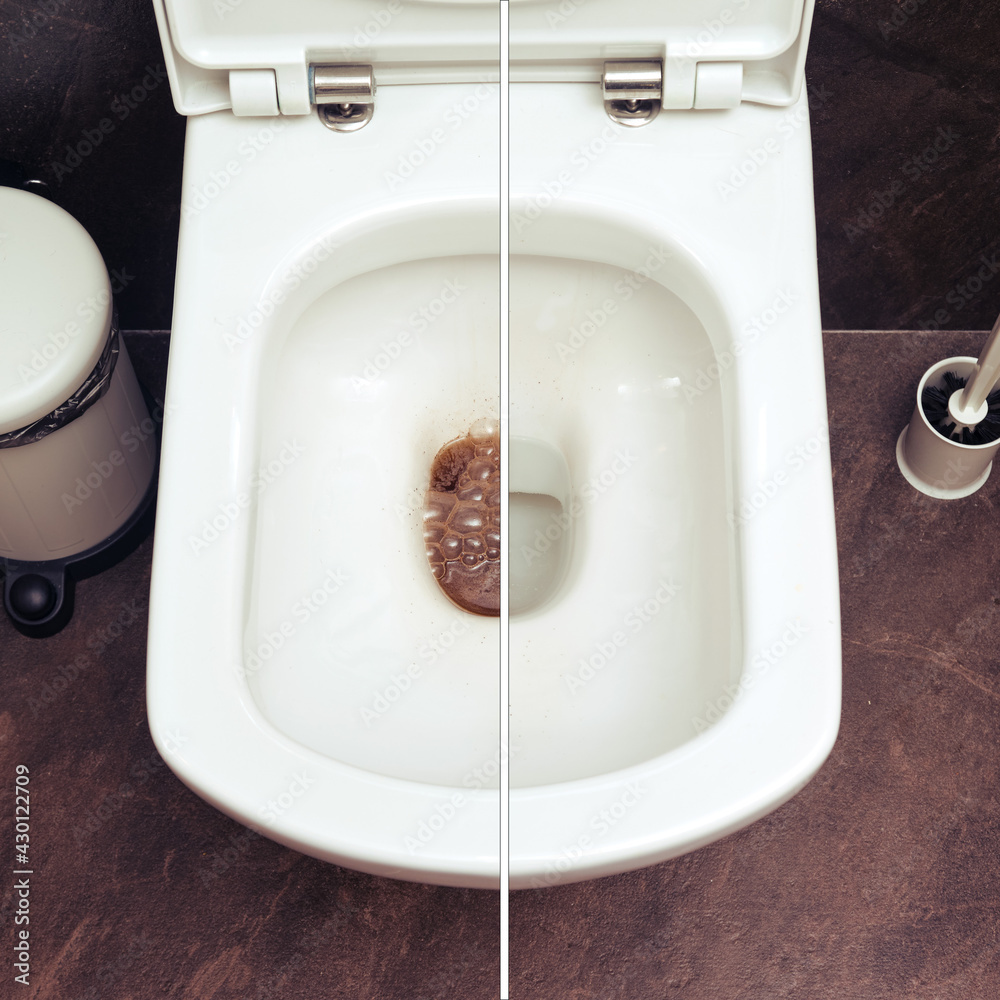 Toilet blockage problem, before and after eliminating the cause of