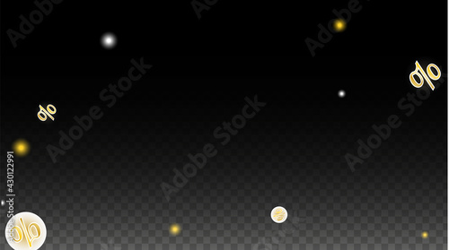 Luxury Vector Gold Percentage Sign Confetti on Transparent. Percent Sale Background. Business, Economics Print. Discount Illustration. Promotion Poster. Black Friday Banner. Special offer Template.