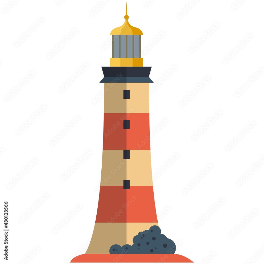 Vector lighthouse illustration beacon harbor tower on white