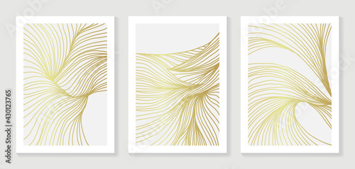 Luxury gold line art background vector. Minimalist modern contour drawing. contemporary abstract art design for wall art, wallpaper, home decoration, cover, printable painting. Vector Illustration.