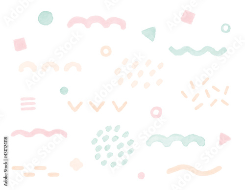 水彩の模様のセット　線　背景　飾り　模様　手描き　テクスチャ　枠　装飾　かわいい