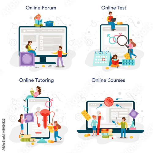 Sexual education online service or platform set. Sexual health lesson © inspiring.team