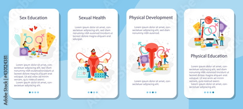 Sexual education mobile application banner set. Sexual health lesson