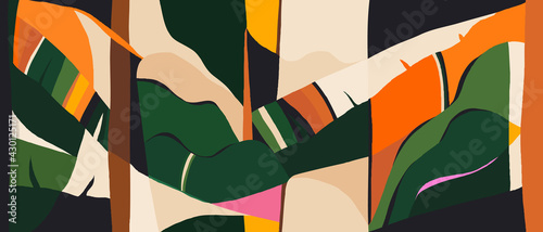 Contemporary artistic jungle print. Fashionable template for design.