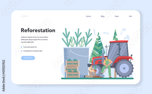 Reforestation web banner or landing page. Forester concept. Wood protection