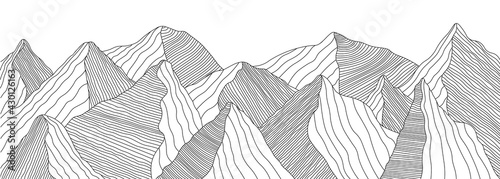 Mountain landscape of wavy lines. Vector background with mountain ranges