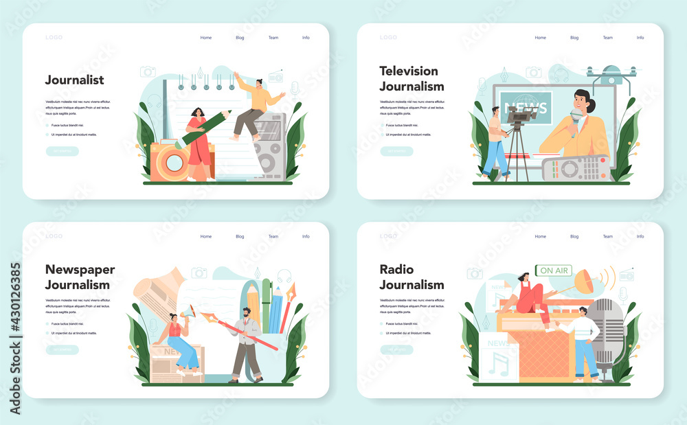 Journalist web banner or landing page set. Newspaper, television Journalist web banner or landing page set. Newspaper, television