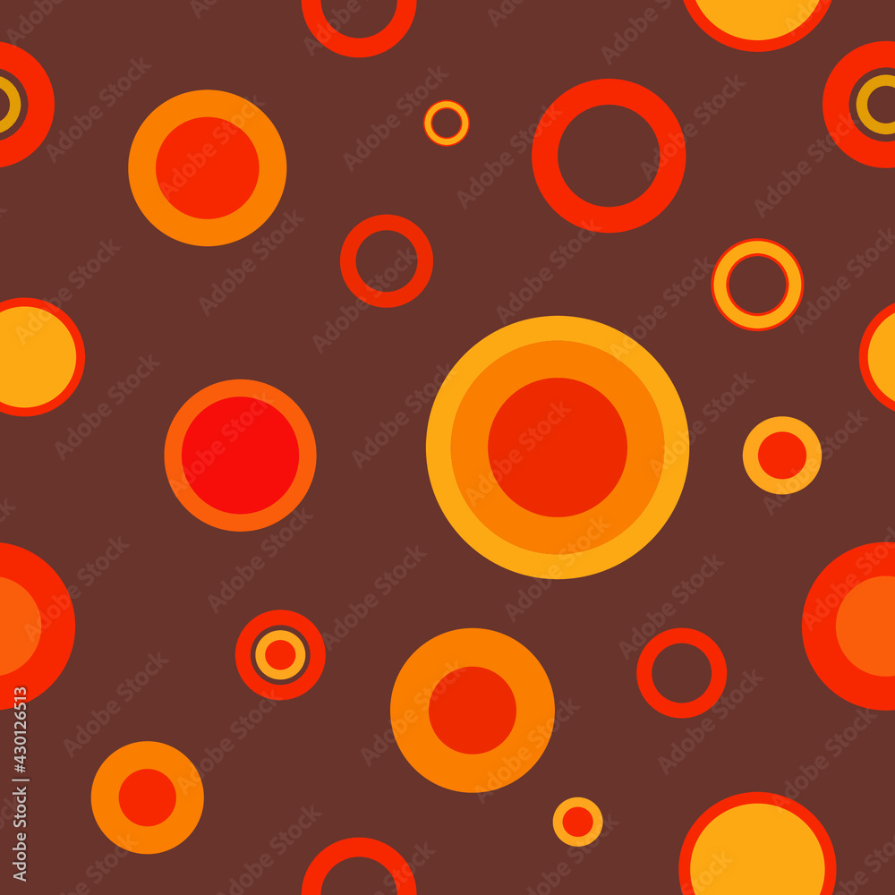 70s retro style brown-orange seamless pattern with circles, colorful retro design of the 70s style in orange and red round shapes, psychedelic circles 70s style brown wallpaper 70s retro style brown-orange seamless pattern with circles, colorful retro design of the 70s style in orange and red round shapes, psychedelic circles 70s style brown wallpaper