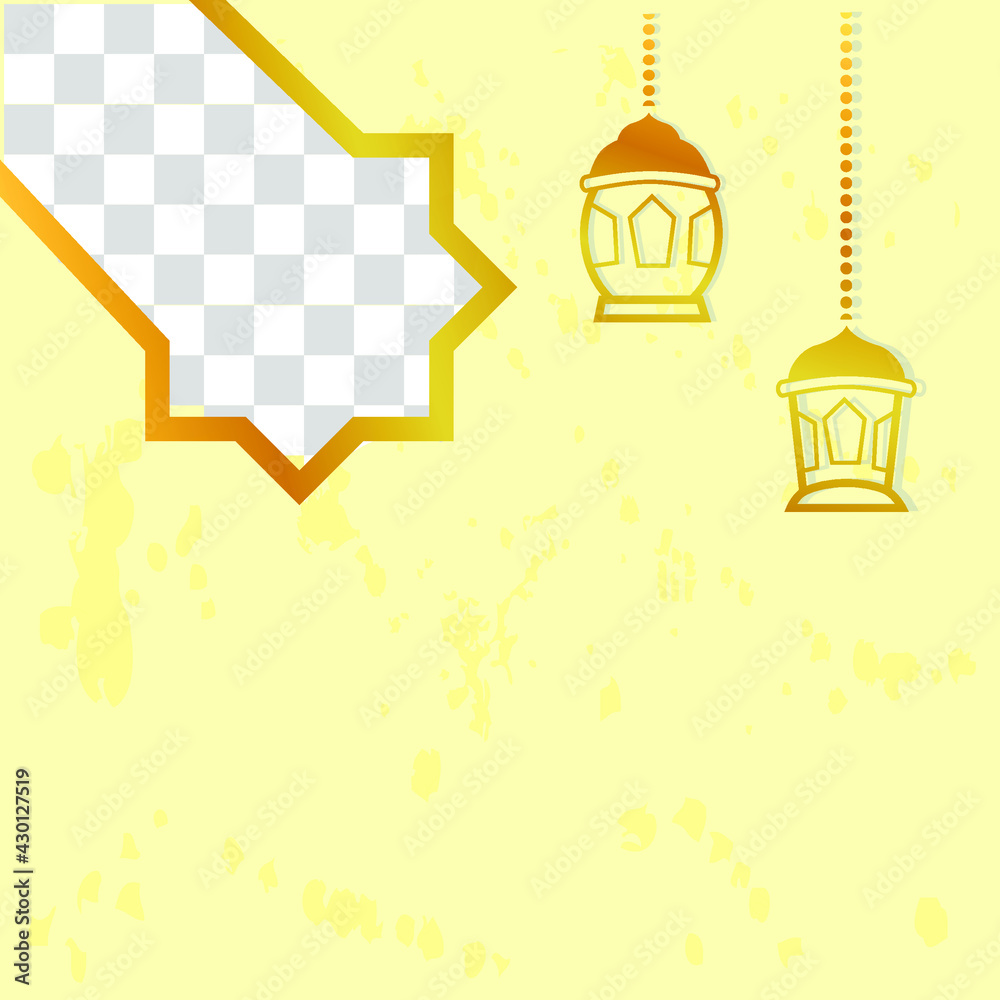Simple Vector, Square Golden Blank Element Design or Template for Ramadan Kareem Greeting Card, Banner, Flyer and poster, with lantern, star and moon

