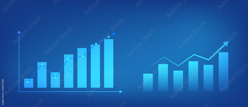 Growing graph on blue background. Graph and chart elements for design sites. Business success concept. Vector illustration