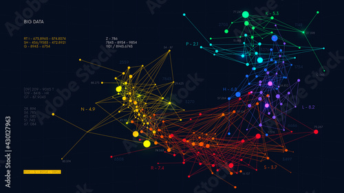 Analysis and sorting financial big data, digital visualization information networks flow, abstract color infographics, vector illustration