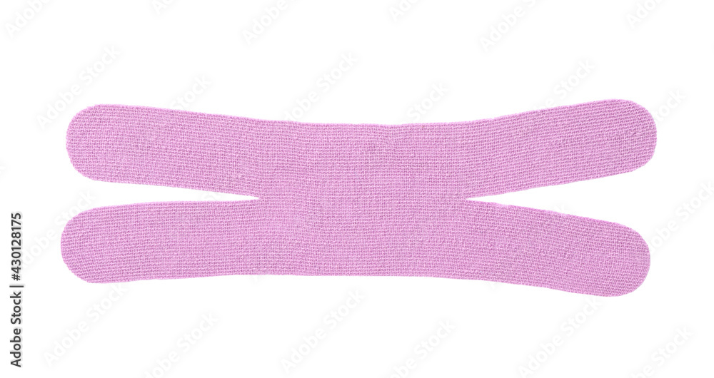 Violet kinesio tape piece on white background, top view Violet kinesio tape piece on white background, top view