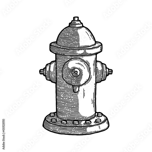 Vintage fire hydrant sketch engraving style vector illustration. Old hand drawn imitation. Vintage object illustration. Protection object hydrant for firefighter. Engraved Etching for Logo Concept