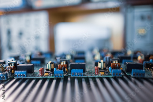 Εκτύπωση καμβά Close-up electric green embedded microcircuits in production