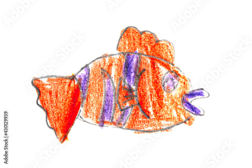 Drawings of a 9 year old boy painted with pencils and crayons. Draw a colorful fish on white paper.