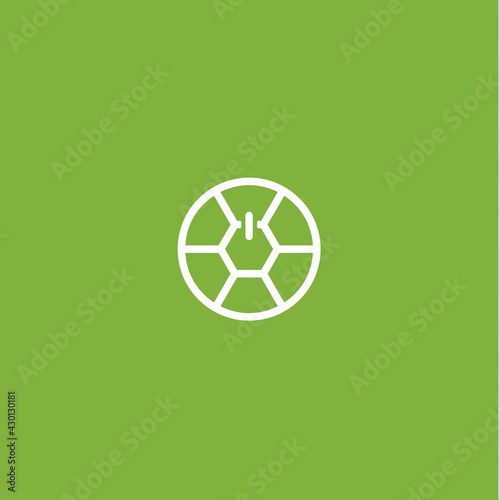 Power button on soccer ball in linear style, logo template for soccer club, competition and sports game app. Vector icon.