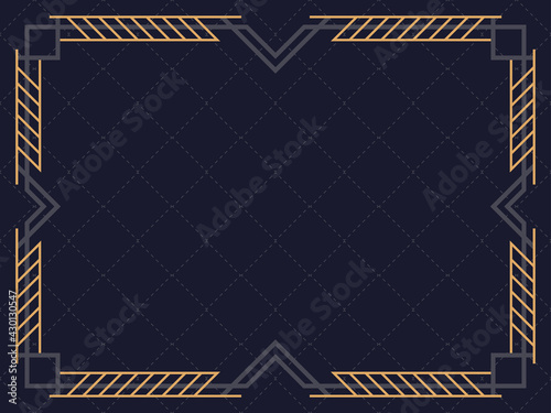 Art deco frame. Vintage linear border. Design a template for invitations, leaflets and greeting cards. Geometric golden frame. The style of the 1920s - 1930s. Vector illustration