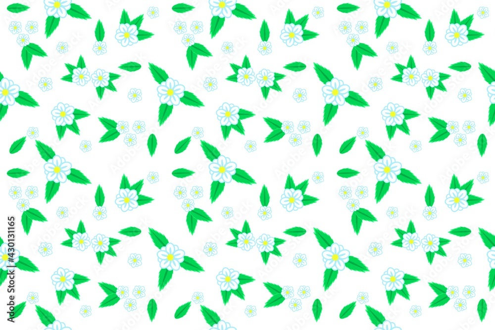 Pattern of flowers and leaves of light shades of blue and green on a white background for textiles and paper Pattern of flowers and leaves of light shades of blue and green on a white background for textiles and paper