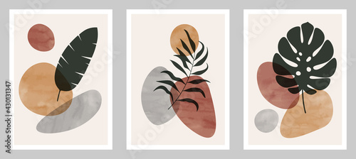 
Botanical wall art vector set. Tropical foliage line art drawing with abstract shape. Abstract plant art design for decoration print, cover, wallpaper, wall art. Watercolor background. 
EPS10 vector 