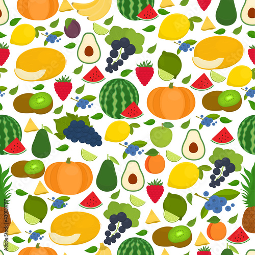 Seamless vector pattern with fruits on a light background.	