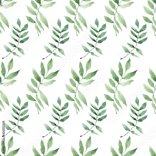 Watercolor seamless pattern with lemons  green branches and abstract spots
