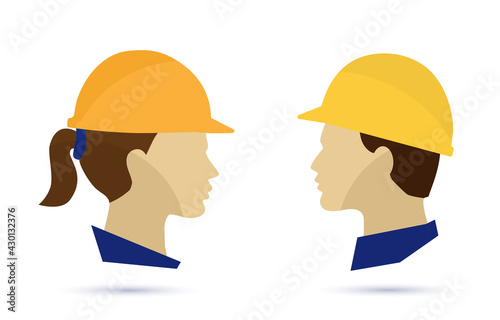 Safety hat icon. Man and woman profile