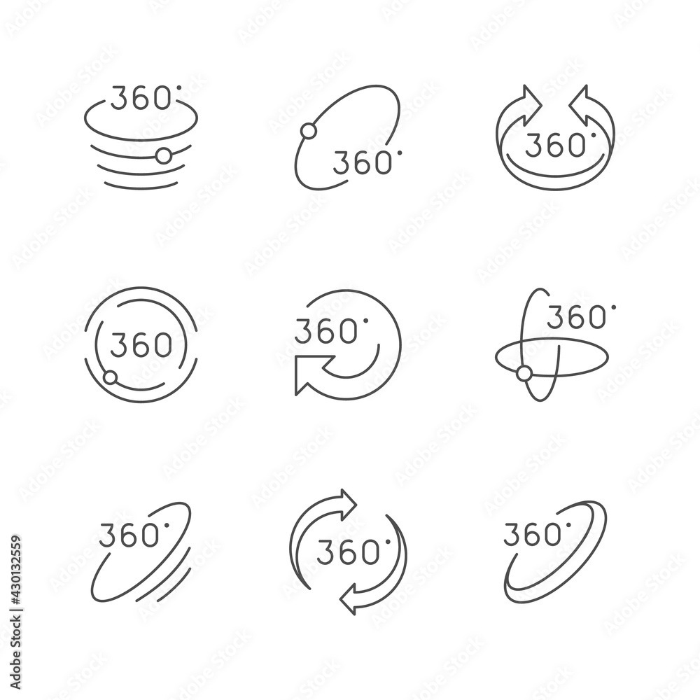 Set line icons of 360 degrees rotation